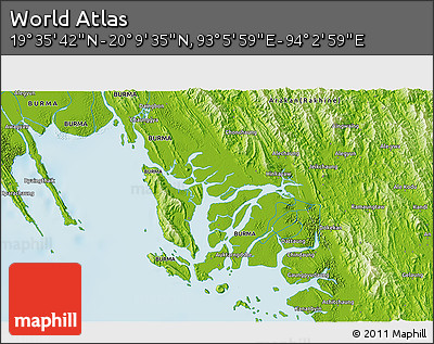 Physical 3D Map of the Area around 19° 52' 38" N, 93° 34' 29" E