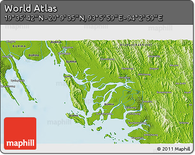Physical 3D Map of the Area around 19° 52' 38" N, 93° 34' 29" E