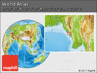 Physical Location Map of the Area around 19° 52' 38" N, 93° 34' 29" E