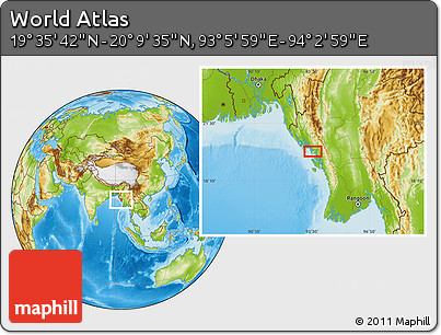 Physical Location Map of the Area around 19° 52' 38" N, 93° 34' 29" E