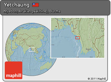 Savanna Style Location Map of Yetchaung, hill shading