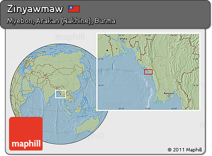 Savanna Style Location Map of Zinyawmaw, hill shading