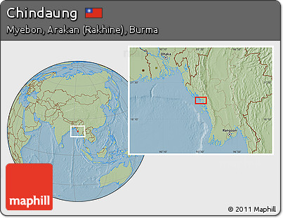 Savanna Style Location Map of Chindaung, hill shading