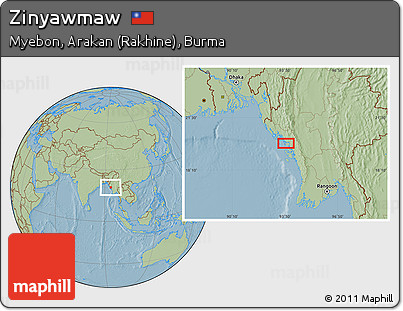 Savanna Style Location Map of Zinyawmaw, hill shading
