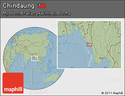 Savanna Style Location Map of Chindaung, hill shading