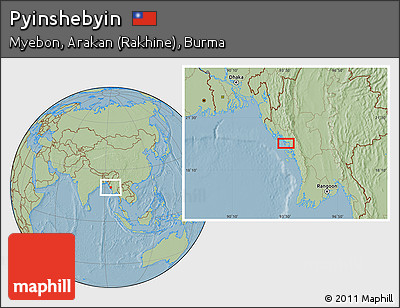 Savanna Style Location Map of Pyinshebyin, hill shading