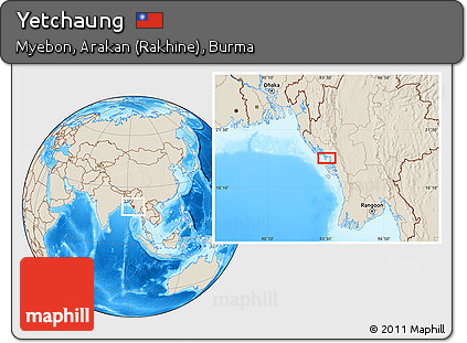 Shaded Relief Location Map of Yetchaung