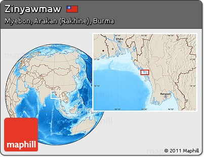 Shaded Relief Location Map of Zinyawmaw