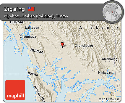 Shaded Relief Map of Zigaing