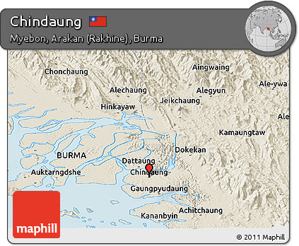 Shaded Relief Panoramic Map of Chindaung