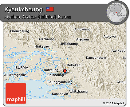 Shaded Relief Panoramic Map of Kyaukchaung