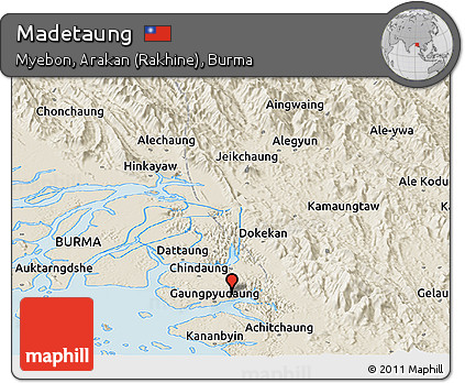 Shaded Relief Panoramic Map of Madetaung