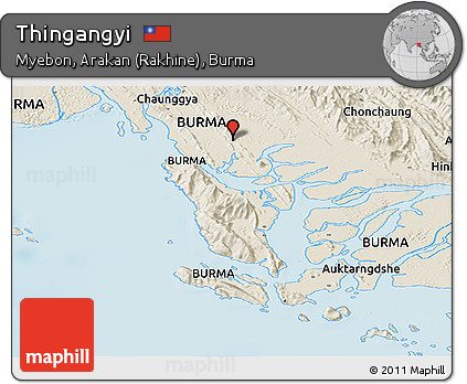 Shaded Relief Panoramic Map of Thingangyi
