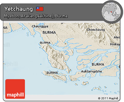 Shaded Relief Panoramic Map of Yetchaung
