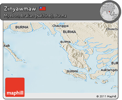 Shaded Relief Panoramic Map of Zinyawmaw