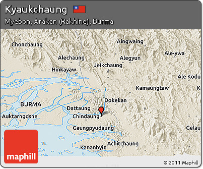 Shaded Relief Panoramic Map of Kyaukchaung