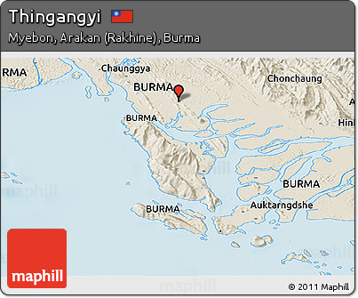 Shaded Relief Panoramic Map of Thingangyi
