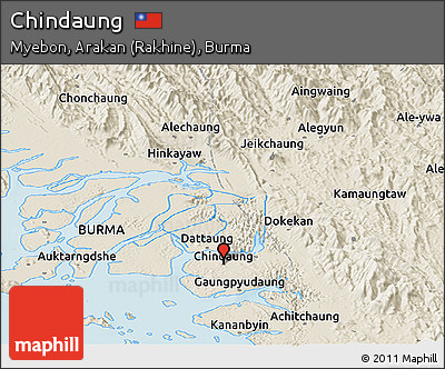 Shaded Relief Panoramic Map of Chindaung
