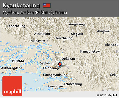 Shaded Relief Panoramic Map of Kyaukchaung