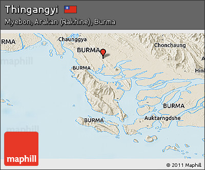 Shaded Relief Panoramic Map of Thingangyi