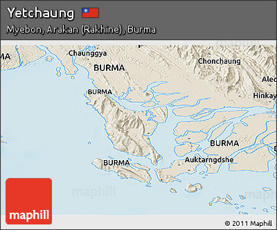Shaded Relief Panoramic Map of Yetchaung