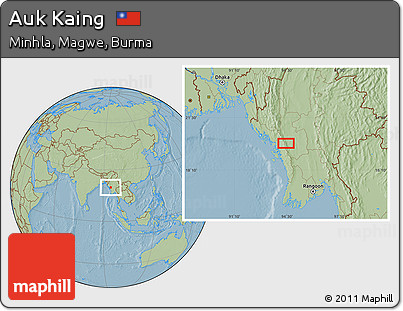 Savanna Style Location Map of Auk Kaing, hill shading
