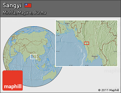 Savanna Style Location Map of Sangyi, hill shading