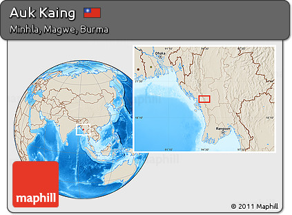 Shaded Relief Location Map of Auk Kaing