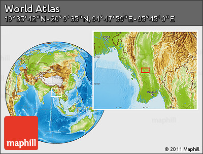 Physical Location Map of the Area around 19° 52' 38" N, 95° 16' 30" E