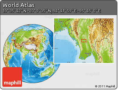 Physical Location Map of the Area around 19° 52' 38" N, 95° 16' 30" E