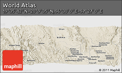 Shaded Relief Panoramic Map of the Area around 19° 52' 38" N, 96° 58' 29" E