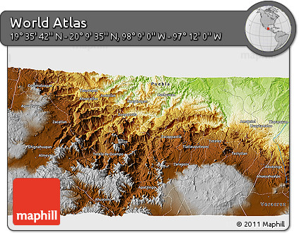 Physical 3D Map of the Area around 19° 52' 38" N, 97° 40' 30" W