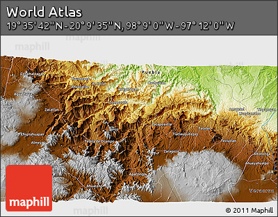 Physical 3D Map of the Area around 19° 52' 38" N, 97° 40' 30" W