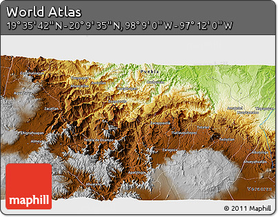 Physical 3D Map of the Area around 19° 52' 38" N, 97° 40' 30" W