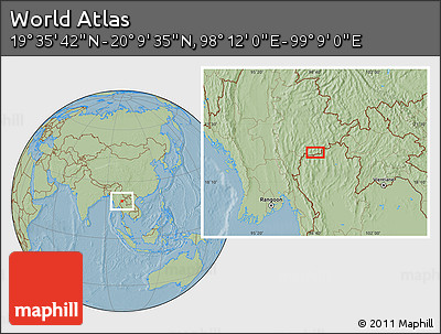 Savanna Style Location Map of the Area around 19° 52' 38" N, 98° 40' 30" E, hill shading