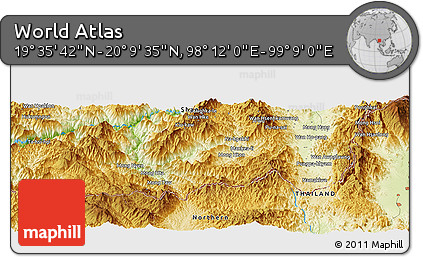 Physical Panoramic Map of the Area around 19° 52' 38" N, 98° 40' 30" E
