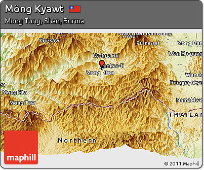 Physical Panoramic Map of Möng Kyawt