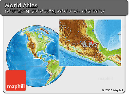 Physical Location Map of the Area around 19° 52' 38" N, 98° 31' 30" W