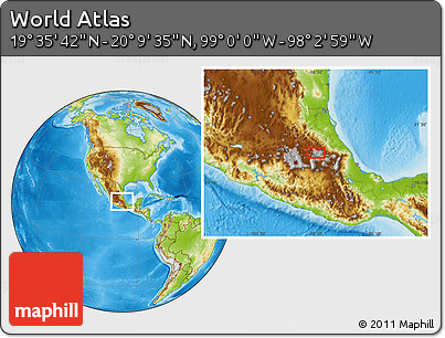 Physical Location Map of the Area around 19° 52' 38" N, 98° 31' 30" W