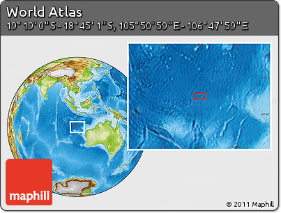Physical Location Map of the Area around 19° 2' 1" S, 106° 19' 29" E