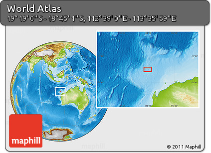 Physical Location Map of the Area around 19° 2' 1" S, 113° 7' 30" E