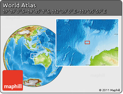 Physical Location Map of the Area around 19° 2' 1" S, 113° 7' 30" E