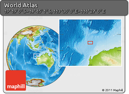 Physical Location Map of the Area around 19° 2' 1" S, 113° 58' 29" E