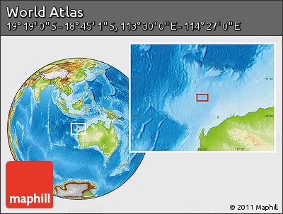 Physical Location Map of the Area around 19° 2' 1" S, 113° 58' 29" E