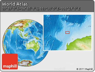 Physical Location Map of the Area around 19° 2' 1" S, 113° 58' 29" E
