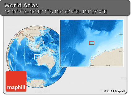 Shaded Relief Location Map of the Area around 19° 2' 1" S, 113° 58' 29" E
