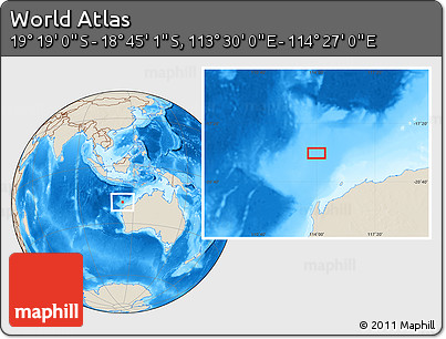 Shaded Relief Location Map of the Area around 19° 2' 1" S, 113° 58' 29" E