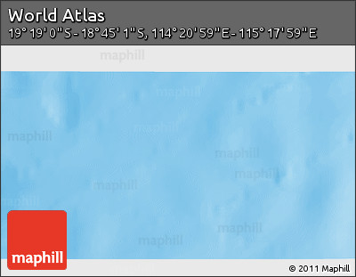 Physical 3D Map of the Area around 19° 2' 1" S, 114° 49' 29" E
