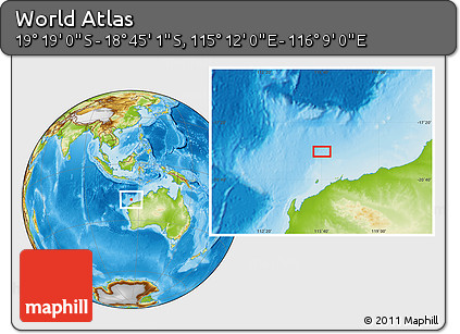 Physical Location Map of the Area around 19° 2' 1" S, 115° 40' 30" E