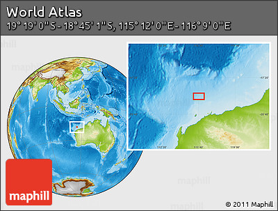Physical Location Map of the Area around 19° 2' 1" S, 115° 40' 30" E